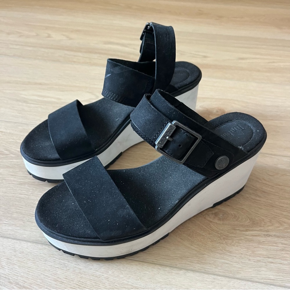 Timberland Black Wedge Koralyn Heels Sandals